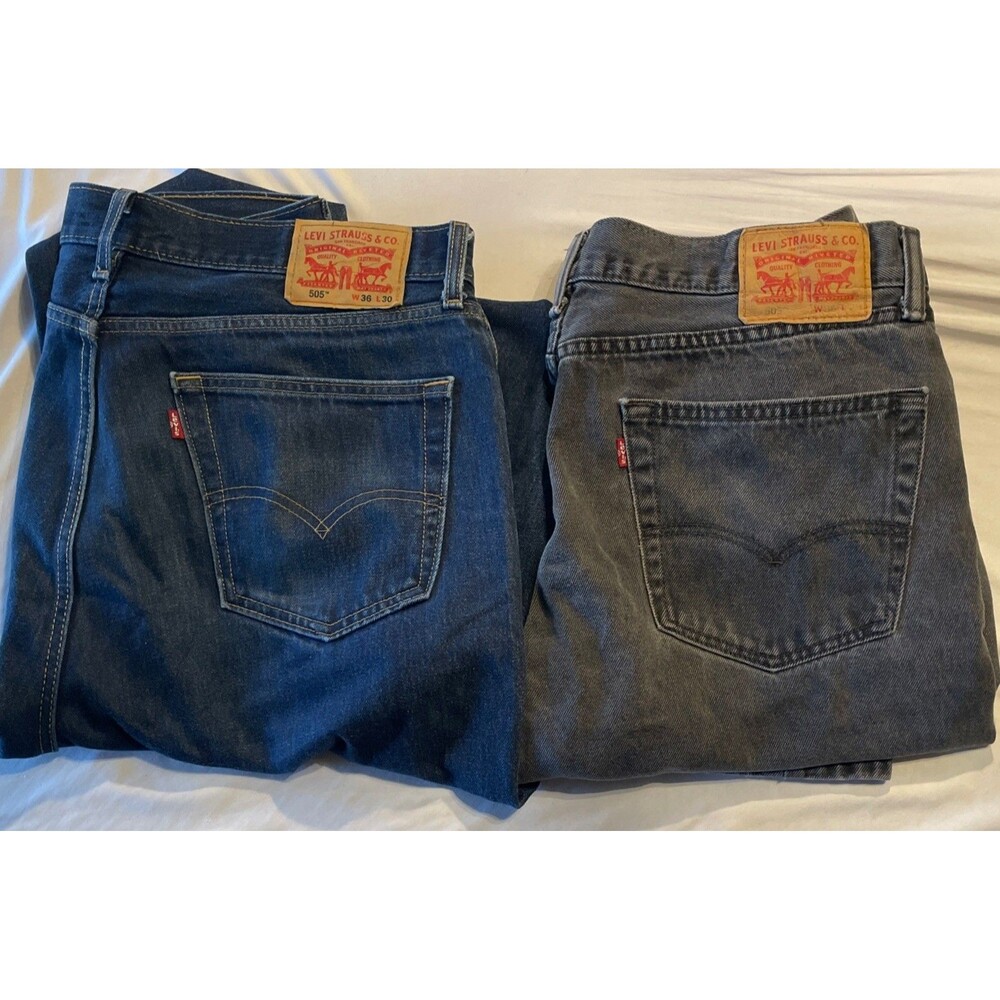Leviβs 505 Jeans 2-Pair Lot Menβs Blue & Black Denim Straight Leg (36 x 30/29)